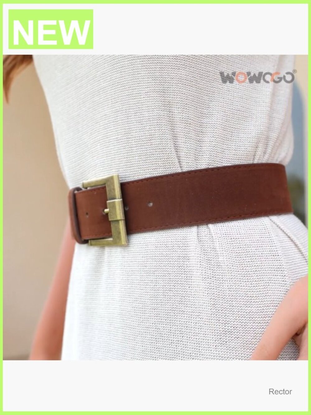 1.9" Wide Suede Leather Belt with Brass Buckle Chunky Waist Belt - Picture 6 of 7